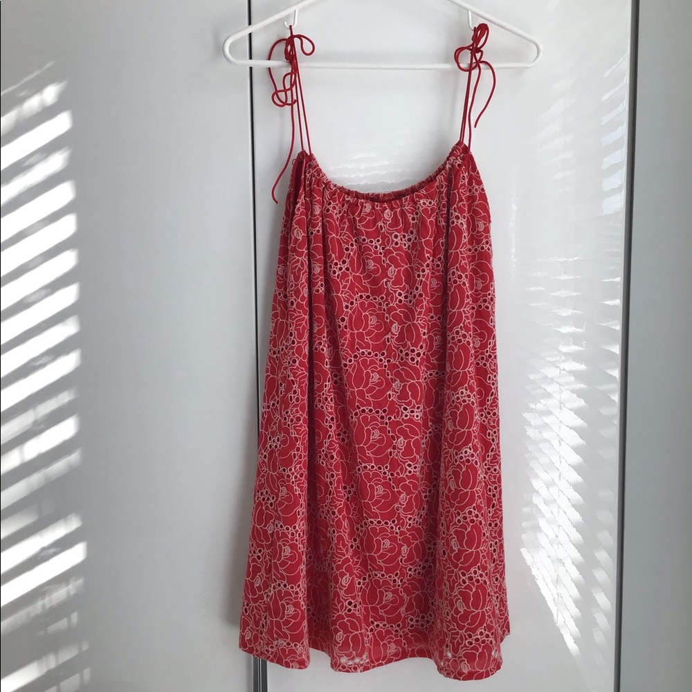Red embroidered mini dress